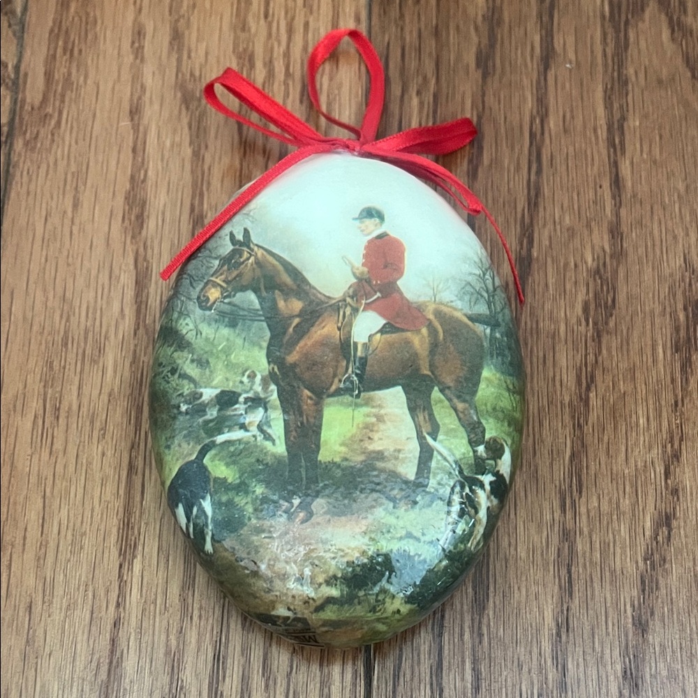 Vtg Midwest Fox Hunt Hounds Horse Rider Decoupage Styrofoam Christmas Ornament